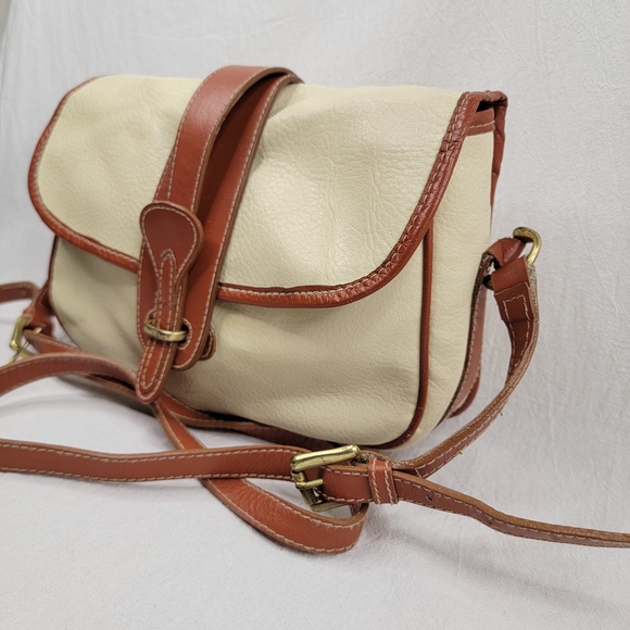 VNTG Americana Cabin Creek Elegant Cream and Brown Leather Women's Bag - Picture 3 of 9